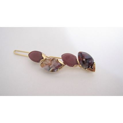 Small polished stone gold hair barrette clip for fine thin hair