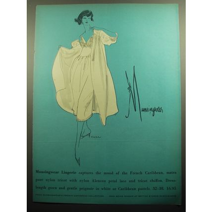 1958 Munsingwear Lingerie Gown and Peignoir Ad - lingerie captures the mood