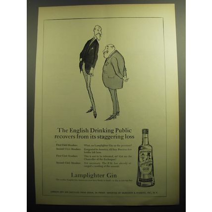 1958 Lamplighter Gin Ad - The English Drinking Public recovers