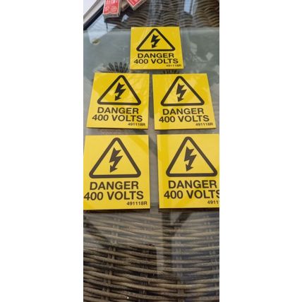 5x Danger 400 Volt Warning Labels Rigid PVC 60mm x 70mm. Sticky back peel off