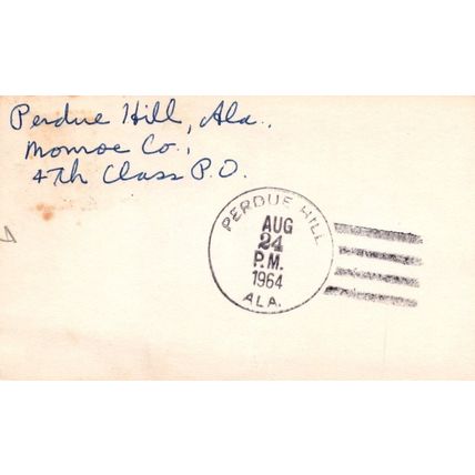 ZAYIX US Cover Perdue Hill, Alabama 1964 town Hand cancel 0324M0229
