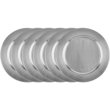 Old Dutch 13" Brushed Nickel Charger Plates-Hammered Rim-Set of 6-NEW-FAST SHIP