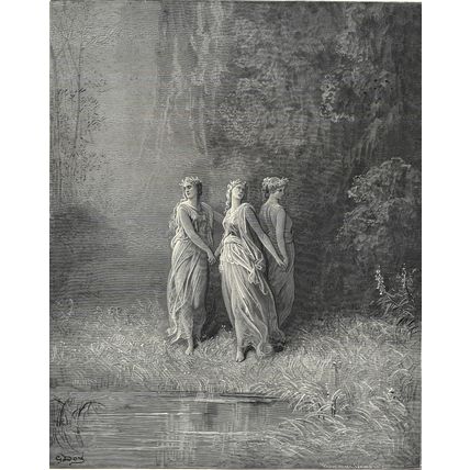 THEOLOGICAL VIRTUES 1903 Gustave Doré - Dante Alighieri ANTIQUE ENGRAVING