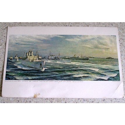Large Vintage Postcard - Frank Norton - First Convoy Indian Ocean January 1940