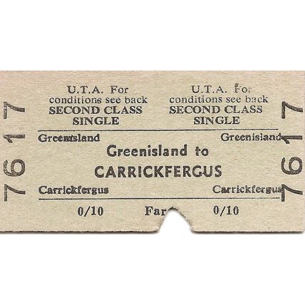 U.T.A. Edmondson Ticket - Greenisland to Carrickfergus