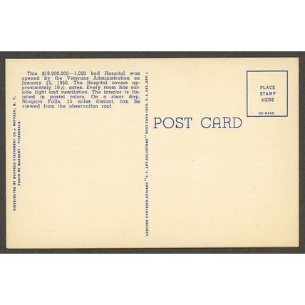 Veterans Hospital Buffalo New York USA Linen Postcard NY