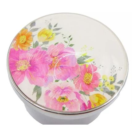 Floral Trinket Box Pink & Yellow Flowers with Black Velvet Linning 4.5 CM Gift