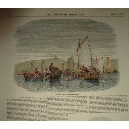LOBSTER FISHING / CRANOE CHURCH [Hand-colored] - ILLUSTRATED LONDON NEWS - 1847