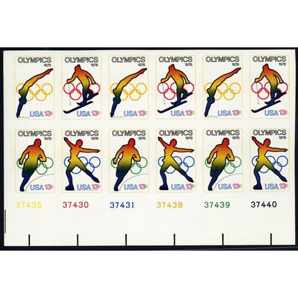 1698b, MNH 13¢ - Olympics Imperforate PL# Block of 12 Stamps Error - Stuart Katz