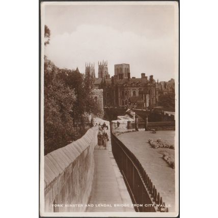 York Minster and Lendal Bridge from City Walls, 1936 - Excel Series RP Postcard