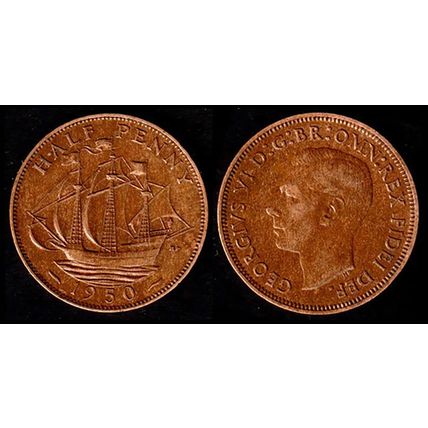 United Kingdom Half Penny 1950 Used Coin 1/2d Ship UK Geo VI
