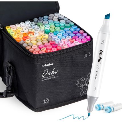 Ohuhu Alcohol Based Art Markers - Double Tipped Coloring Marker Set for Adults C