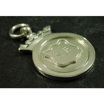 Antique Solid Silver Swimming Pocket Watch Chain Medal Fob Webster Shield 1925