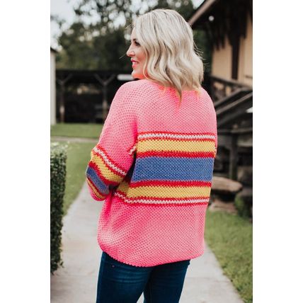 Pink Plus Size Stripe Oversized Sweater
