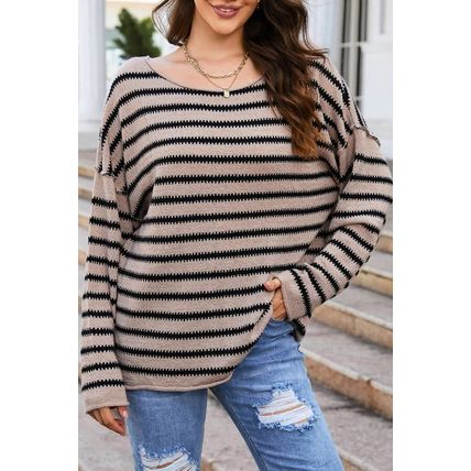 Striped Print Dropped Shoulder Loose Sleeve Sweater
