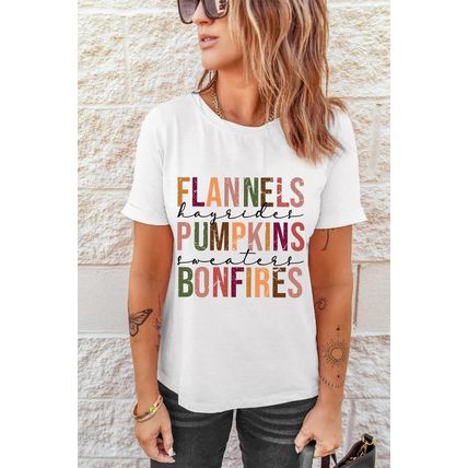 White FLANNELS PUMPKINS BONFIRES Crewneck Graphic Tee