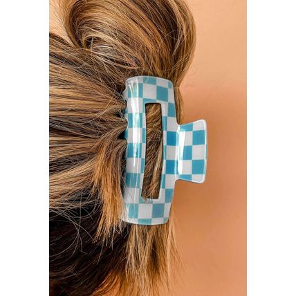 Sky Blue Checkered Print Hollow Out Hair Clip