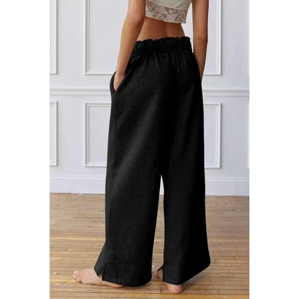 Black Elastic High Waist Drawstring Sweatpants