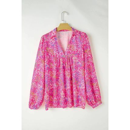 Bonbon Abstract Print Collared V Neck Babydoll Blouse