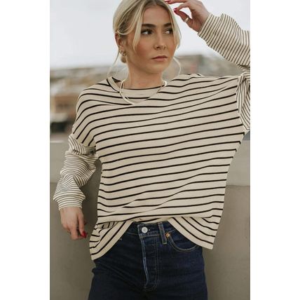 Black Striped Patchwork Loose Long Sleeve Tee