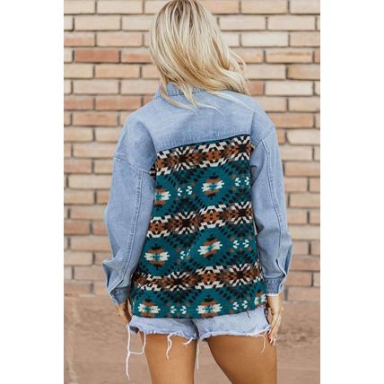 Blue Aztec Printed Denim Jacket