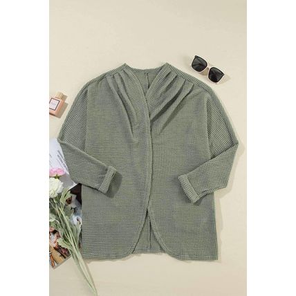 Laurel Green Waffle Knit Open Front Cardigan