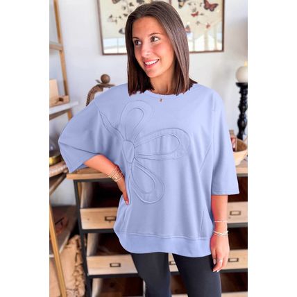 Beau Blue Floral Patched Half Sleeve Tunic Top