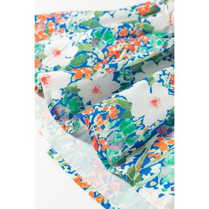 Green Floral Print Bow Applique Slit Sleeveless Peplum Blouse