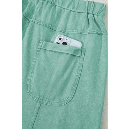 Mint Green Mineral Wash Exposed Seam Drawstring High Waist Wide Leg Cargo Pants
