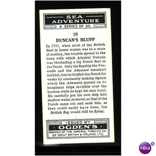 Ogden's Cigarette Card 1939 Sea Adventure No 19 Duncans Bluff Fine Mint
