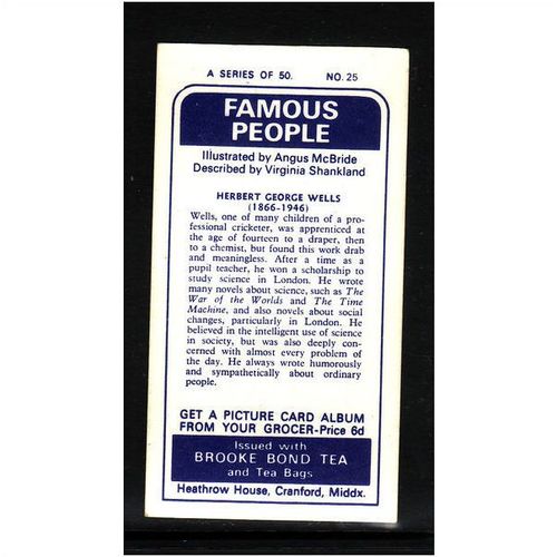 Brook Bond Famous People Herbert George Wells Card No 25 Mint