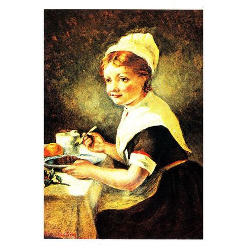 Colour Postcard - Foundling Girl at Christmas Dinner by Emma Brownlow-King
