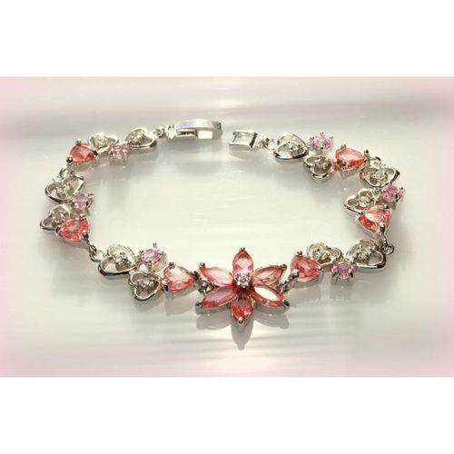 Fine Love Heart Pink Topaz Crystal White Gold Plated Bracelet Jewellery 2259