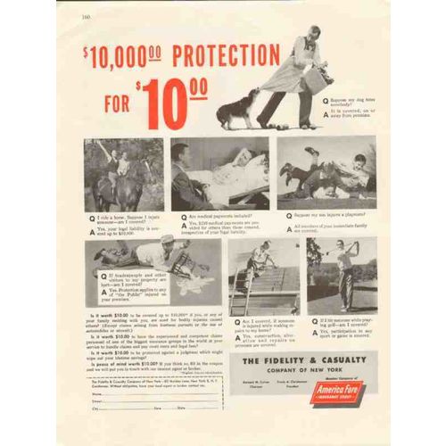 fidelity casualty company 1947 protection for ten dollars vintage ad