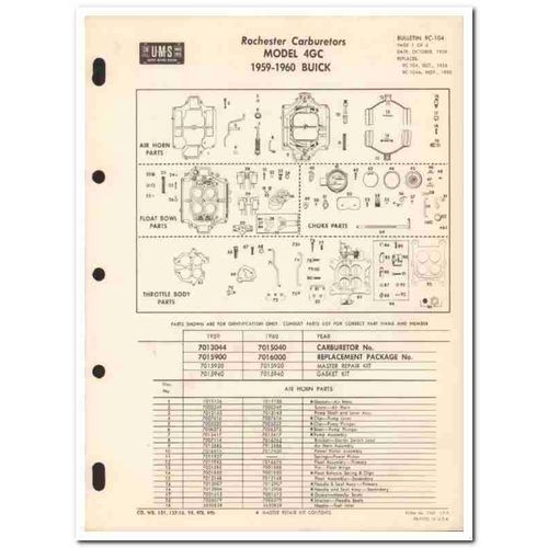 rochester carburetors 1959 1960 buick model 4gc service vintage manual