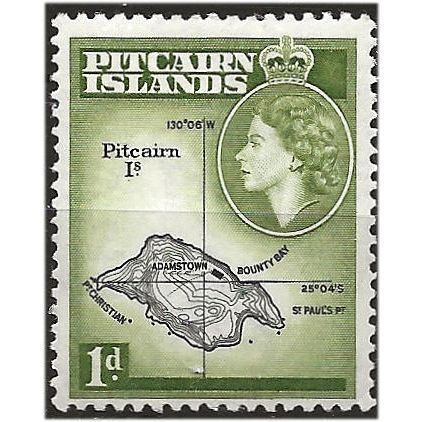 Pitcairn Islands 1953 SG19 1d Blue & Olive-Green Mounted Mint . ..