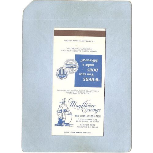 Rhode Island Warwick Matchcover Mayflower Savings & Loan Assoc 878 Post Rd~1183