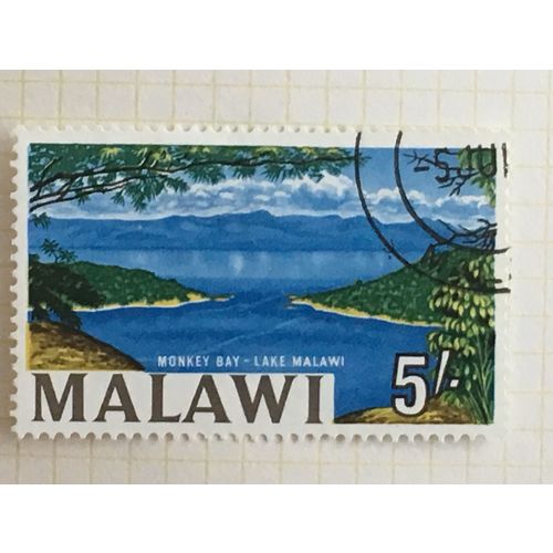 Malawi QEII 1965 5/- Monkey Bay Lake Malawi Used SG 225a Sc 15a postage stamp