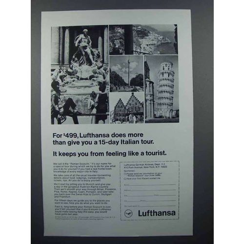 1967 Lufthansa Airlines Ad - A 15-Day Italian Tour