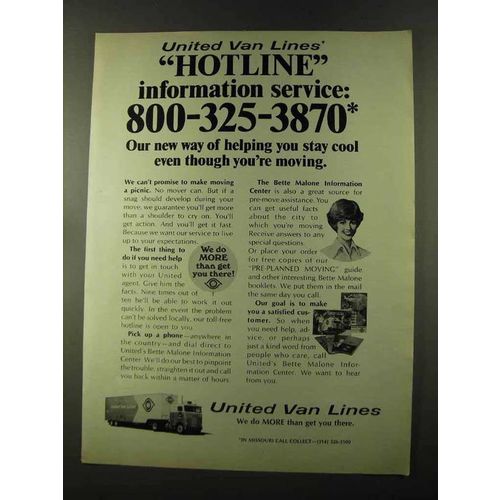 1973 United Van Lines Ad - Hotline Service