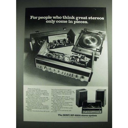 1973 Sony HP-610A Stereo System Ad - Great Only Come in Pieces