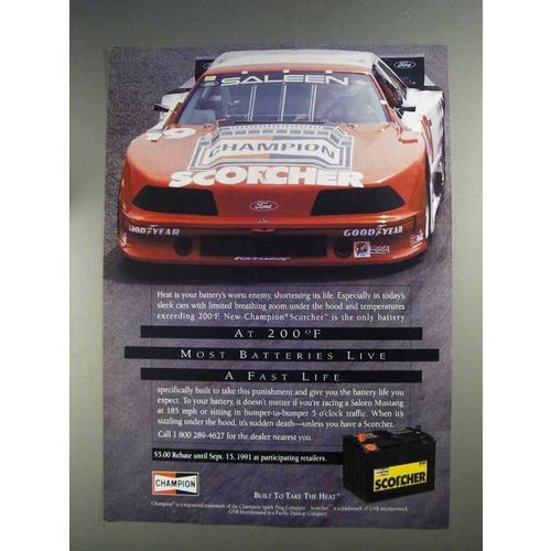 1991 Champion Scorcher Battery Ad - Live a Fast Life