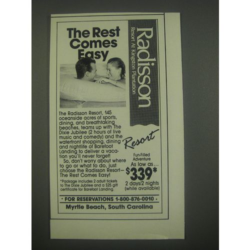 1991 Radisson Resort at Kingston Plantation, Myrtle Beach, SC Advertisement