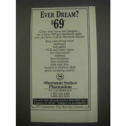 1991 Sheraton Suites Plantation, Ft. Lauderdale, FL Ad - Ever Dream? $69