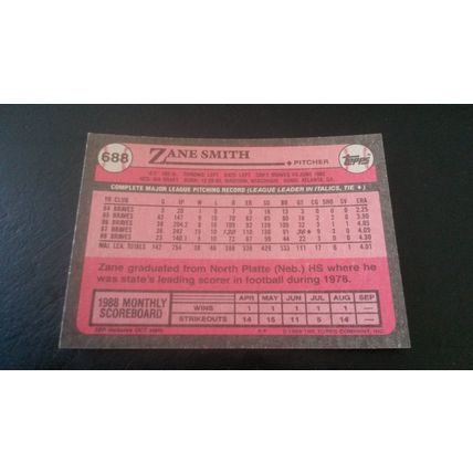 1989 Topps Card # 688 Zane Smith Excellent (5) Atlanta Braves