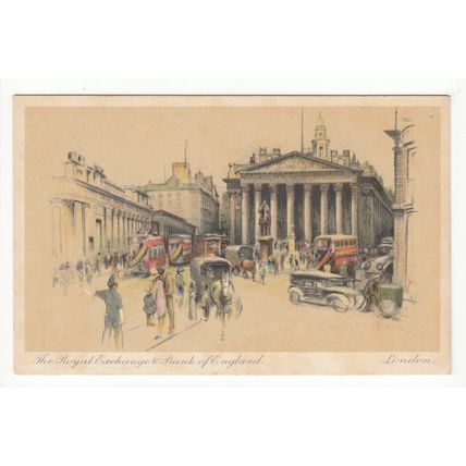 The Royal Exchange & Bank of England London Marjorie C Bates Art Postcard