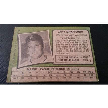 1971 Topps Card # 015 Andy Messersmith Good (2) California Angels
