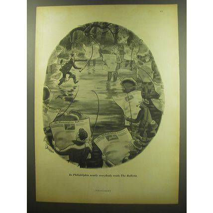 1949 The Philadelphia Bulletin Ad - cartoon by Richard Decker - Fishing