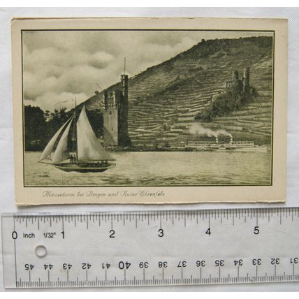 vintage Postcard Mäuseturm bei Bingen und Ruine Ehrenfels
