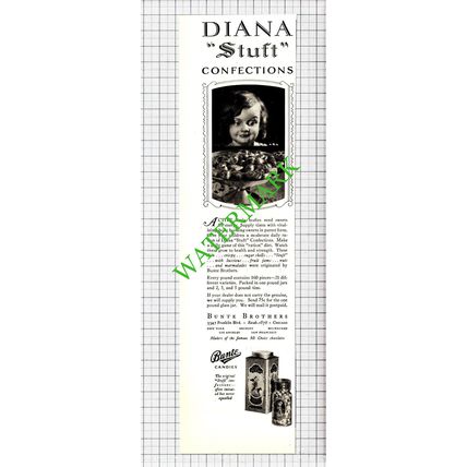 Bunte Brothers Diana Stuft Confections Advert - 1929 Cutting